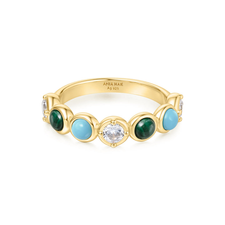 Gold Bezel Malachite and Lab Created Turquoise Ring | The Jewellery Boutique