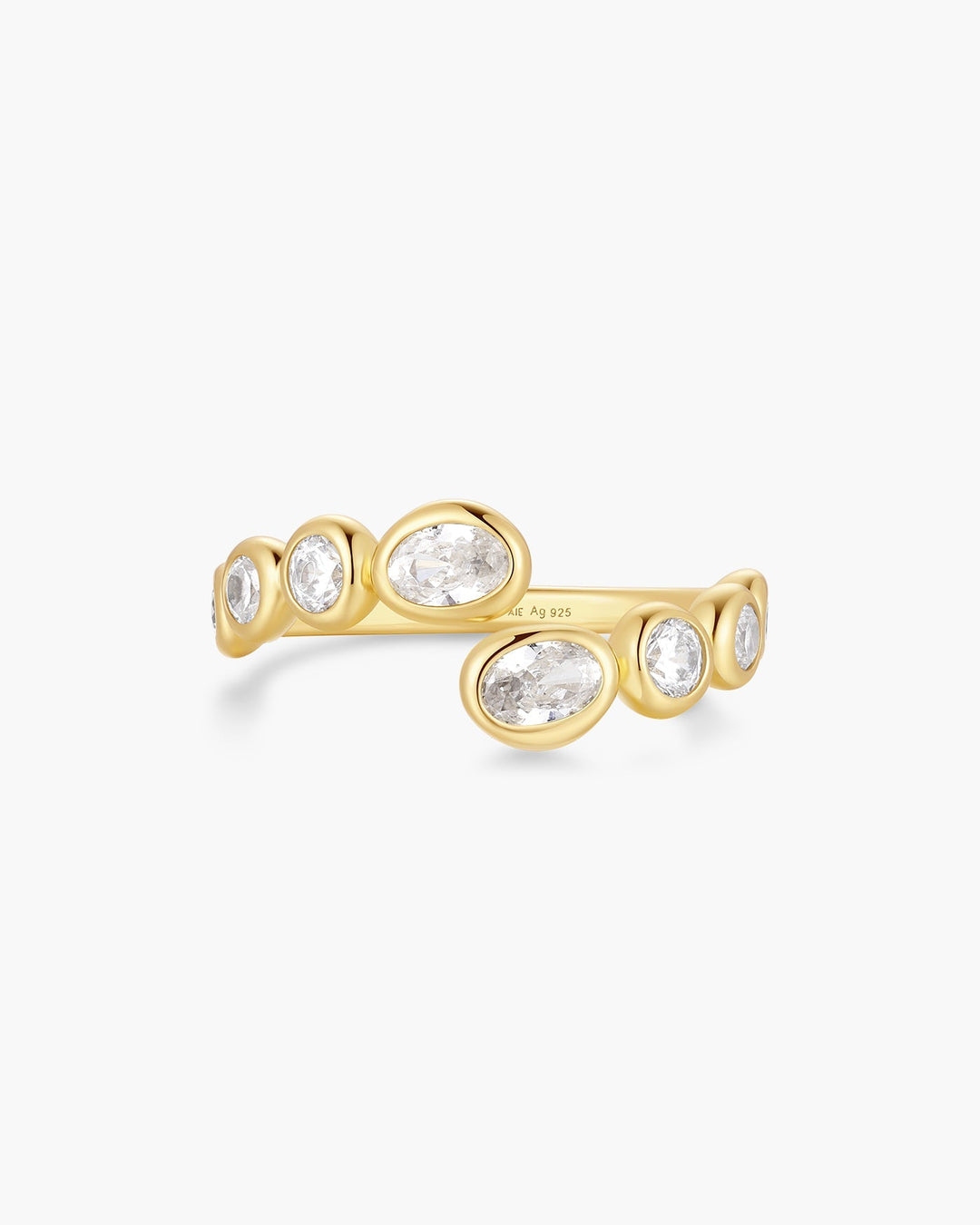 Gold Organic Pebble Spiral Bezel Adjustable Ring