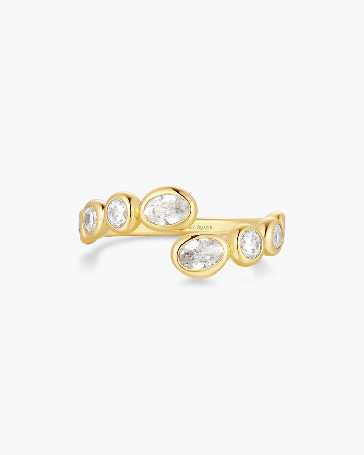 Gold Organic Pebble Spiral Bezel Adjustable Ring