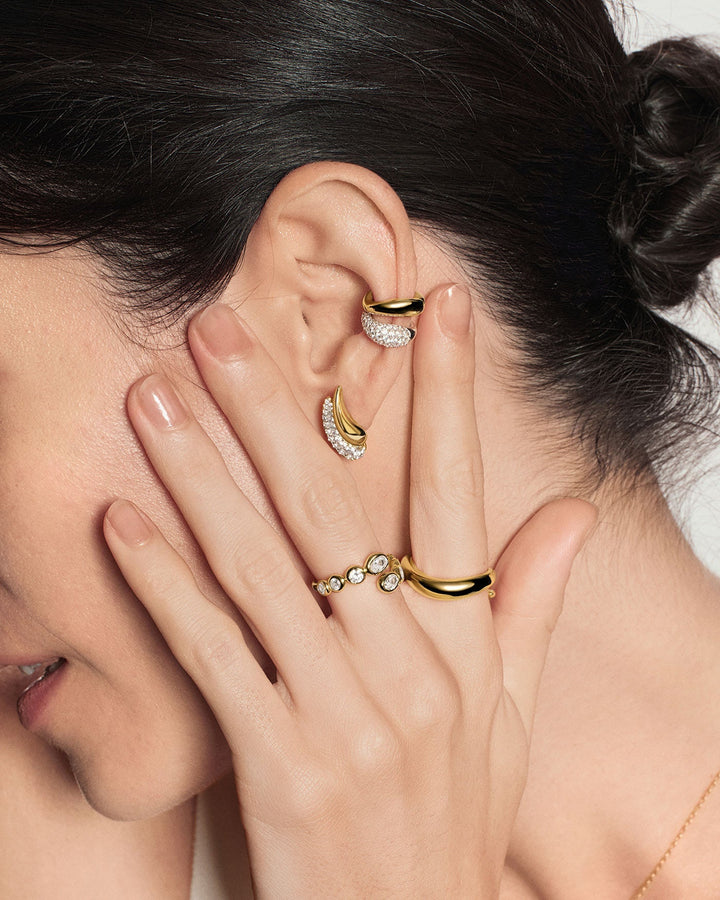 Gold Pave & Polished Teardrop Duet Stud Earrings