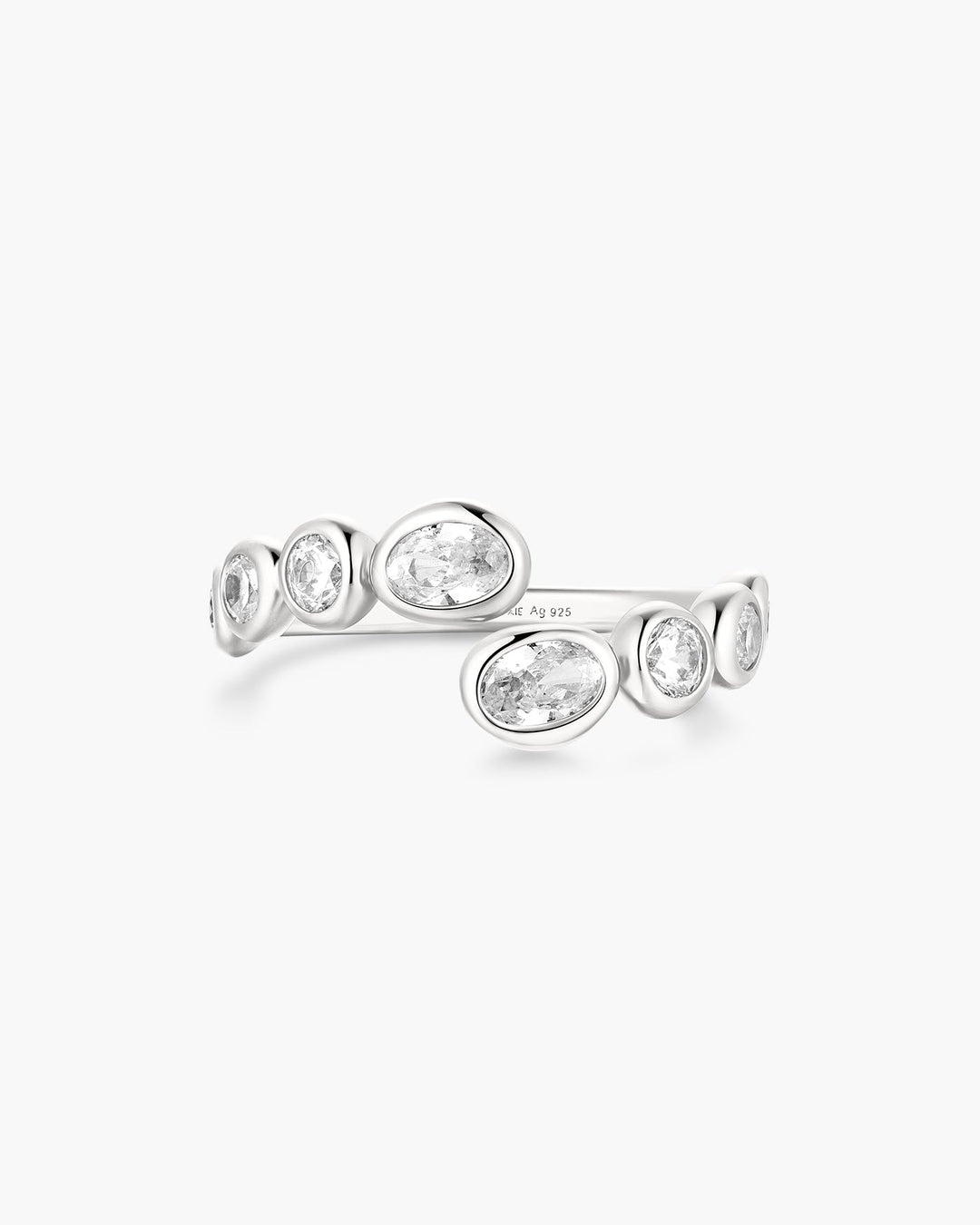 Silver Organic Pebble Spiral Bezel Adjustable Ring