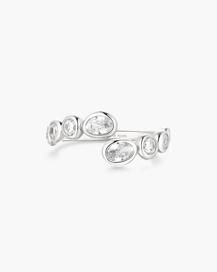 Silver Organic Pebble Spiral Bezel Adjustable Ring