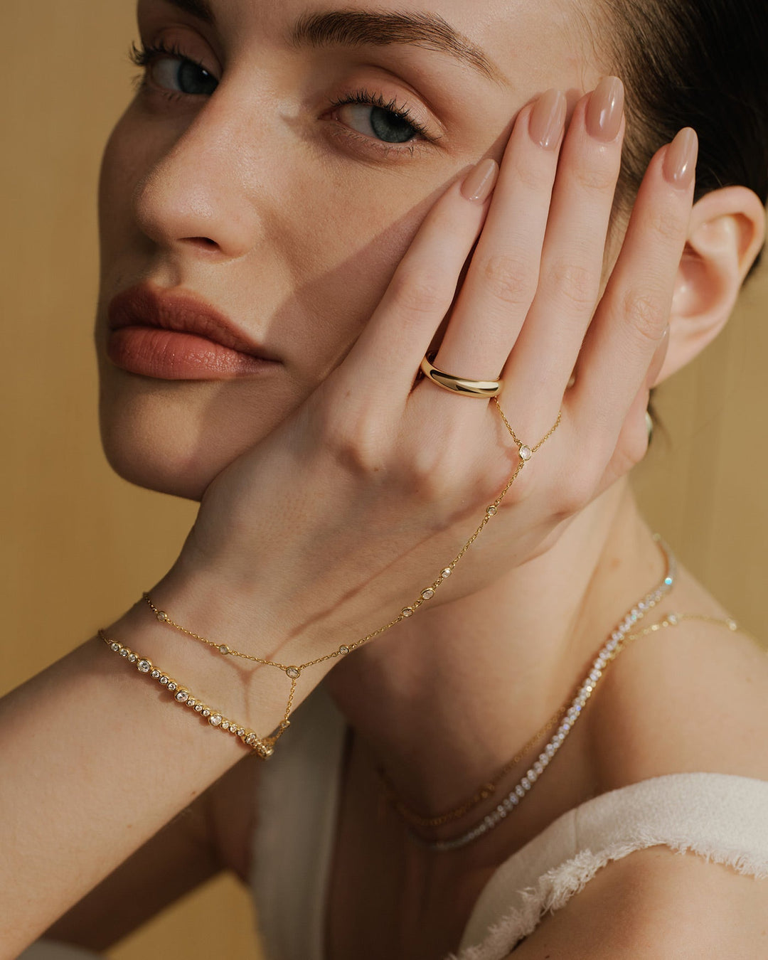 Gold Bezel-Set Station Hand Chain