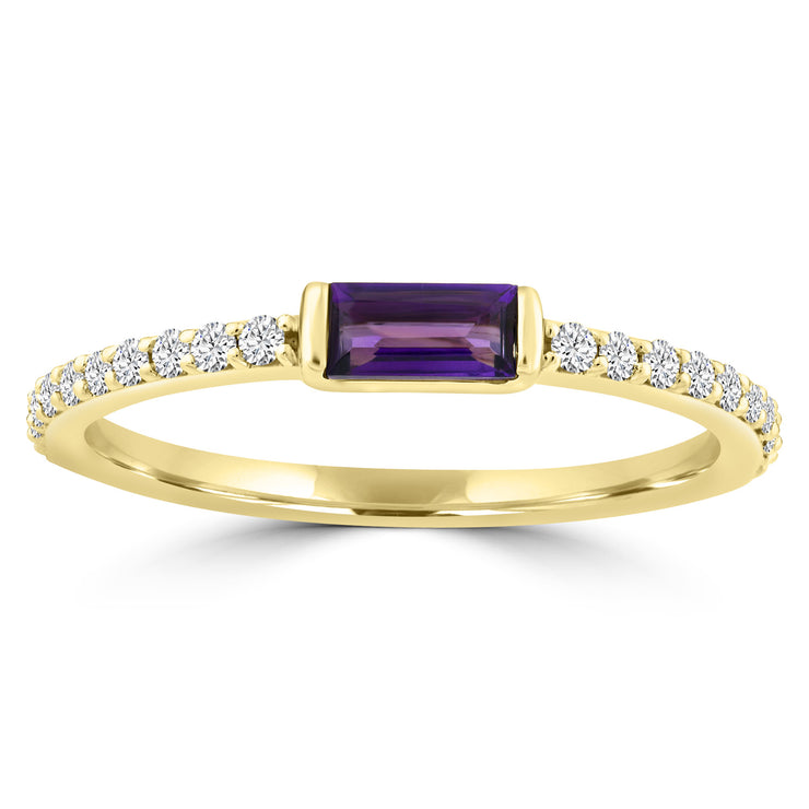 0.16ct HI I1 Diamond and Amethyst Ring in 9K Yellow Gold
