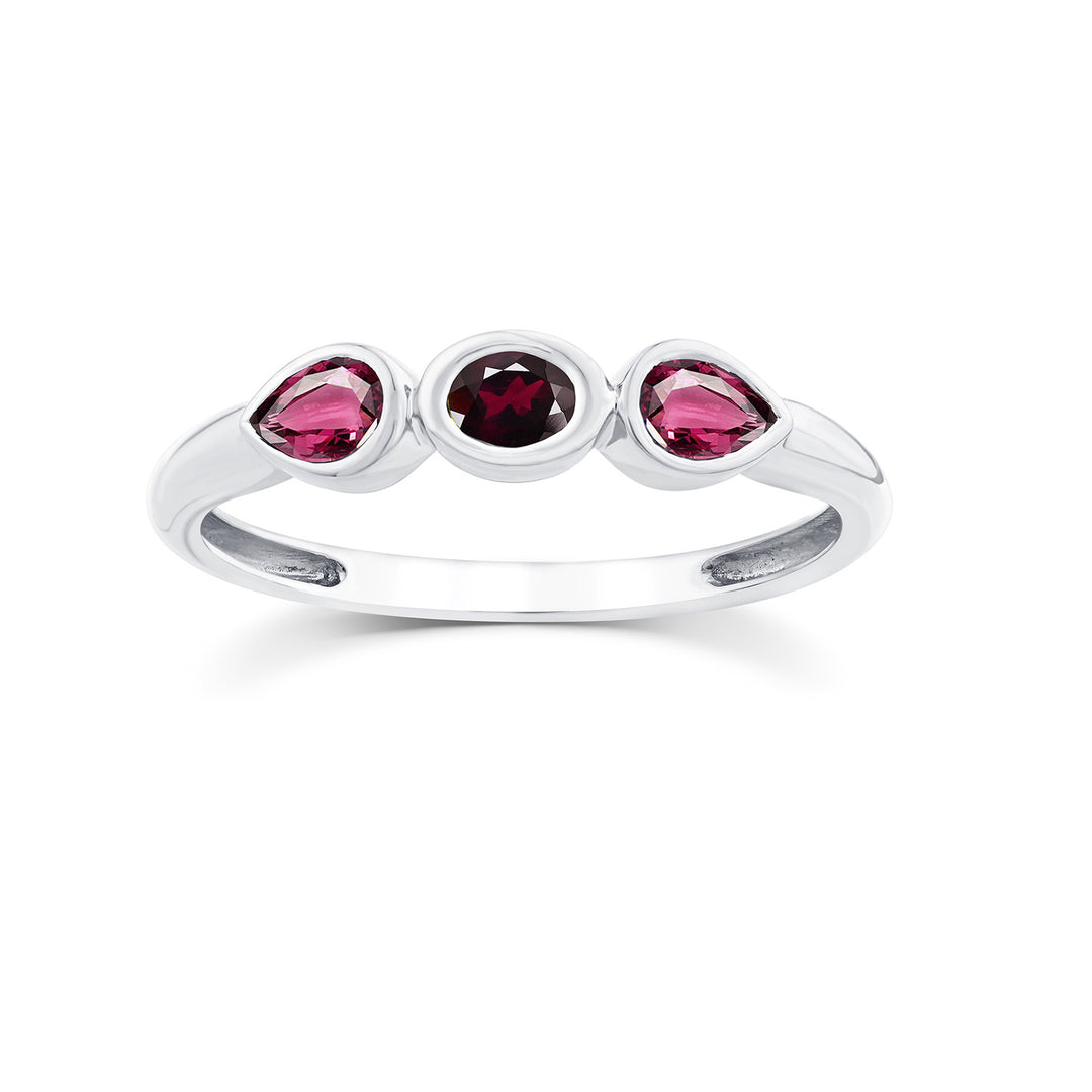 Dark Garnet & Light Rhodolite Ring in 9K White Gold