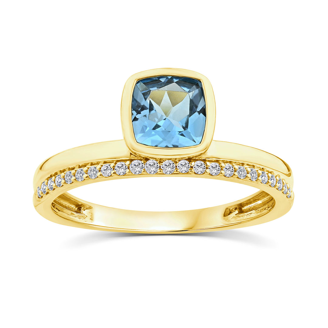 0.09ct Diamond & Blue Topaz Ring in 9K Yellow Gold