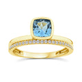 0.09ct Diamond & Blue Topaz Ring in 9K Yellow Gold