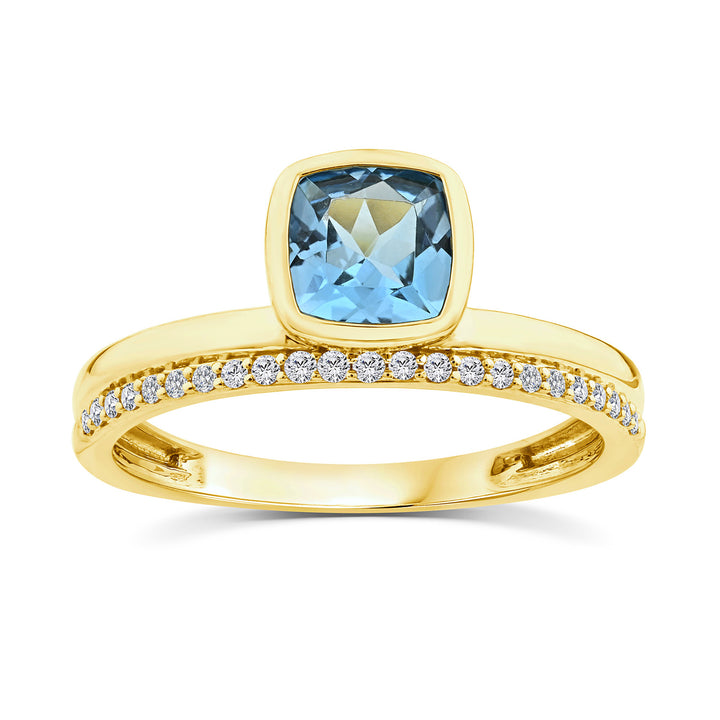 0.09ct Diamond & Blue Topaz Ring in 9K Yellow Gold