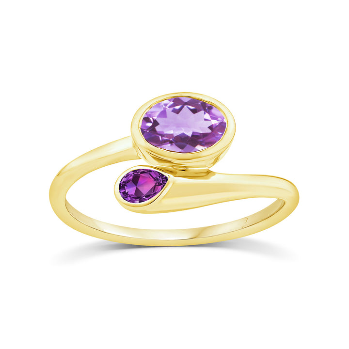 Light & Dark Pink Amethyst Wrap Ring in 9K Yellow Gold