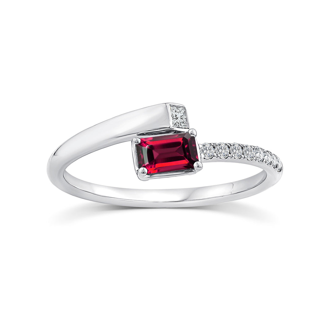 0.09ct Diamond & Garnet Wrap Ring in 9K White Gold