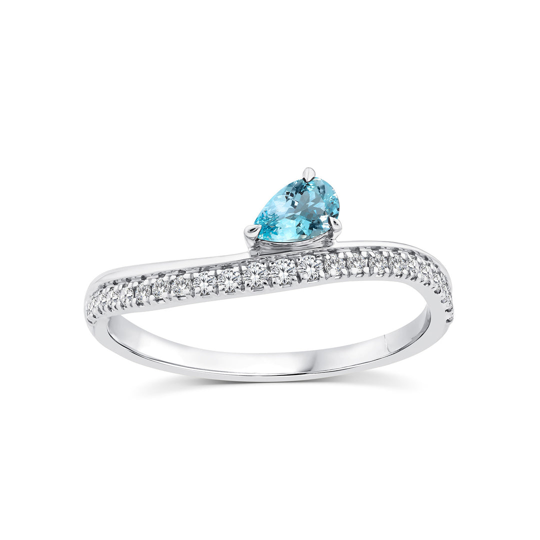0.15ct Diamond & Aquamarine Ring in 9K White Gold