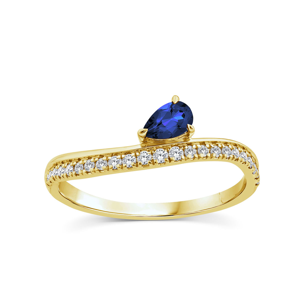 0.15ct Pear Diamond & Sapphire Ring in 9K Yellow Gold