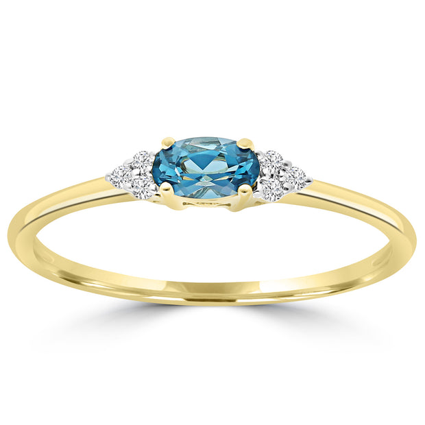 0.03ct HI I1 Diamond and London Blue Topaz Ring in 9K Yellow Gold