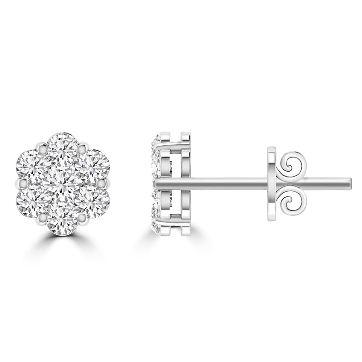 Cluster Stud Diamond Earrings with 0.10ct Diamonds in 9K White Gold - RJ9WECLUS10GH