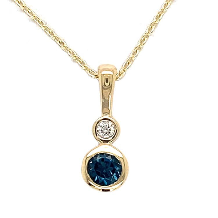 Diamond and Blue Topaz 45cm Necklace with 0.03ct Diamond in 9K Yellow Gold |The Jewellery Boutique Australia