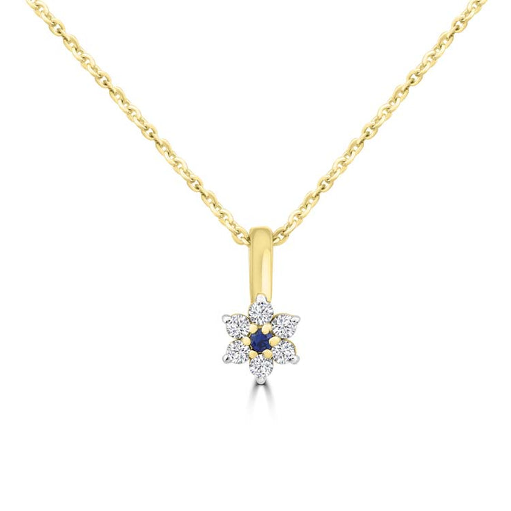 Diamond, Sapphire Necklace 40-45cm with 0.1ct Diamonds in 9K Yellow Gold | The Jewellery Boutique