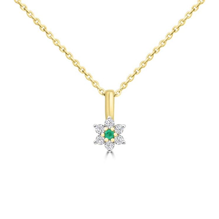 Diamond, Emerald Necklace 40-45cm with 0.1ct Diamonds in 9K Yellow Gold | The Jewellery Boutique