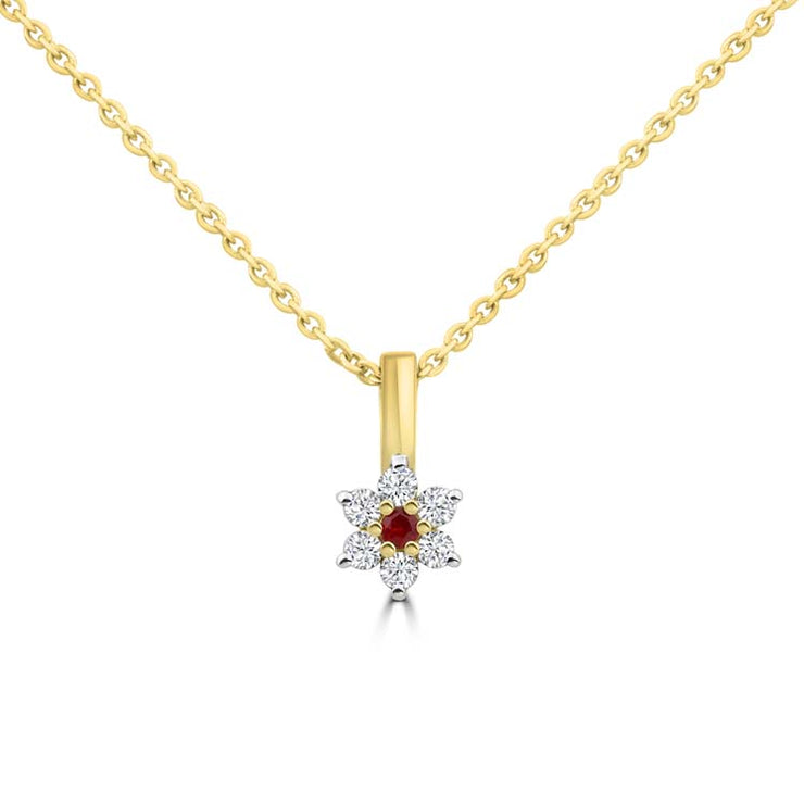 Diamond, Ruby Necklace 40-45cm with 0.1ct Diamonds in 9K Yellow Gold | The Jewellery Boutique