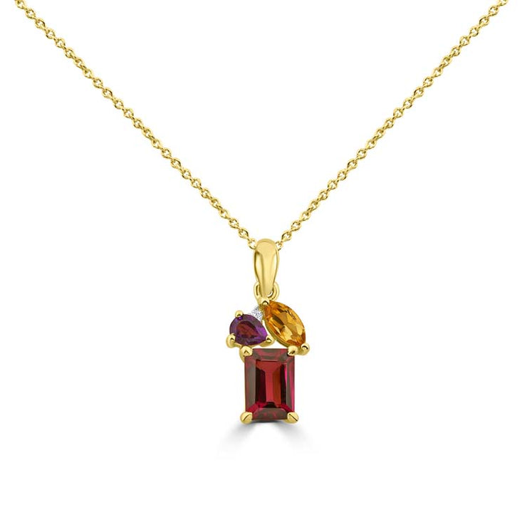 Diamond, Rhodolite, Amethyst, Citrine Necklace 40-45cm with 0.007ct Diamonds in 9K Yellow Gold | The Jewellery Boutique