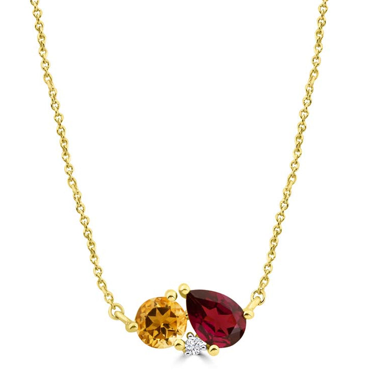 Diamond, Rhodolite, Citrine Necklace 40-45cm with 0.02ct Diamonds in 9K Yellow Gold | The Jewellery Boutique