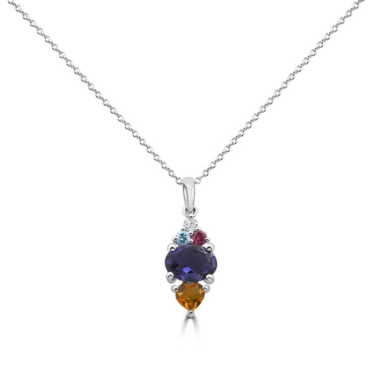 Diamond, Iolite, Citrine, Blue Topaz, Rhodolite Necklace 40-45cm with 0.03ct Diamonds in 9K White Gold | The Jewellery Boutique