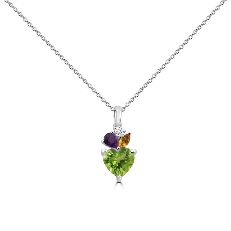 Diamond, Peridot, Amethyst, Citrine Necklace 40-45cm with 0.04ct Diamonds in 9K White Gold | The Jewellery Boutique