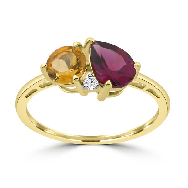 Diamond, Rhodolite, Citrine Ring with 0.02ct Diamonds in 9K Yellow Gold | The Jewellery Boutique