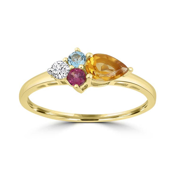 Diamond, Citrine, Blue Topaz, Rhodolite Ring with 0.08ct Diamonds in 9K Yellow Gold | The Jewellery Boutique