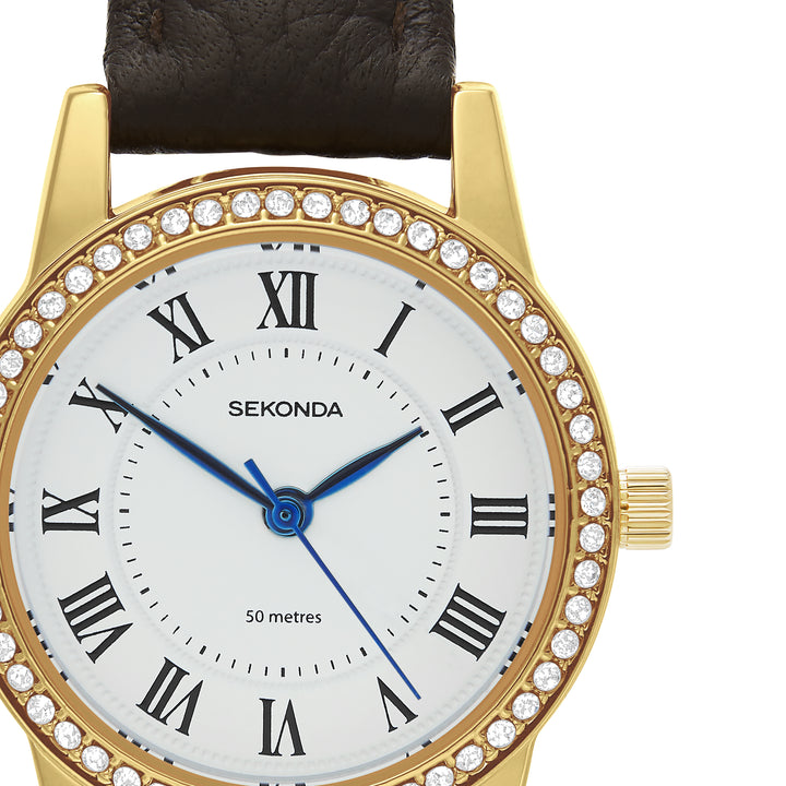 Sekonda Womens Beaumont White Dial Brown Leather 28mm Watch