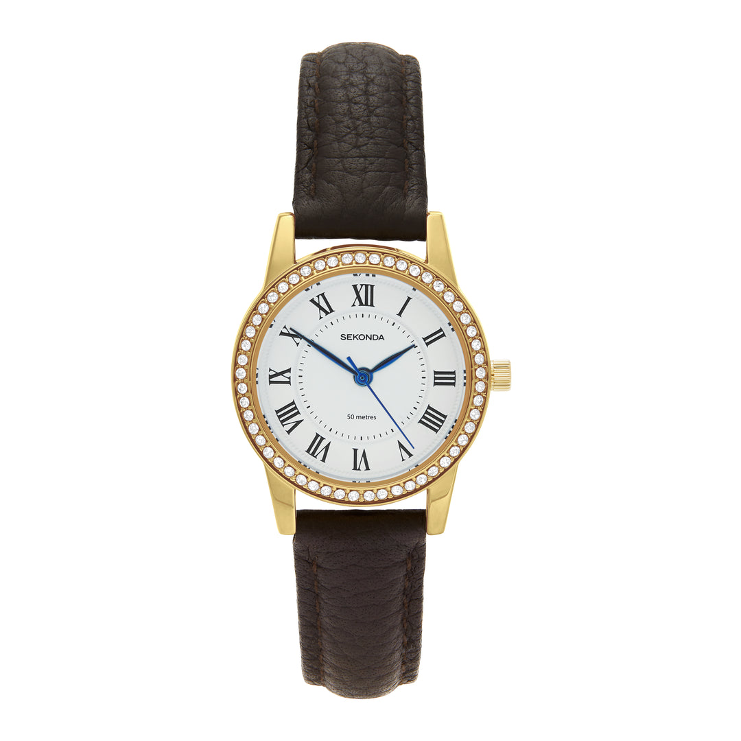 Sekonda Womens Beaumont White Dial Brown Leather 28mm Watch