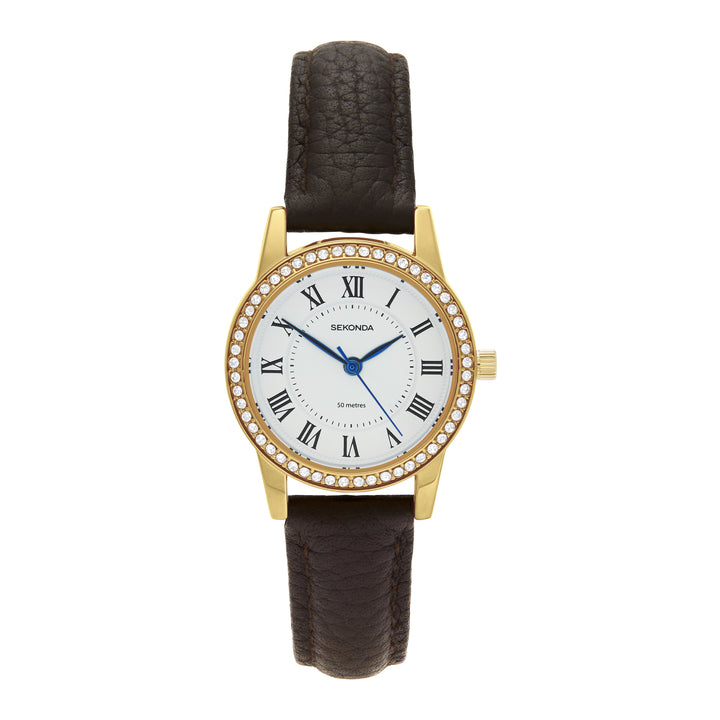 Sekonda Womens Beaumont White Dial Brown Leather 28mm Watch
