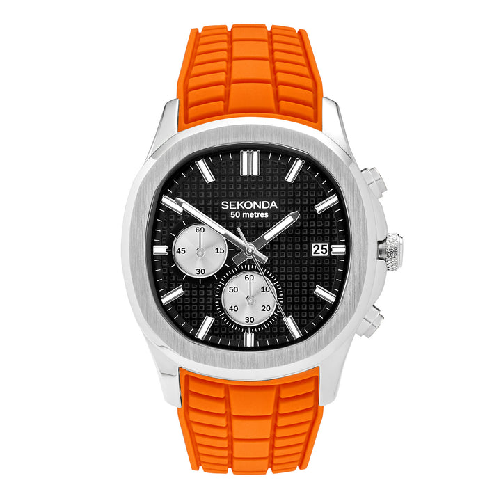 Sekonda Mens Octaire Black Dial Orange Rubber 40mm Watch