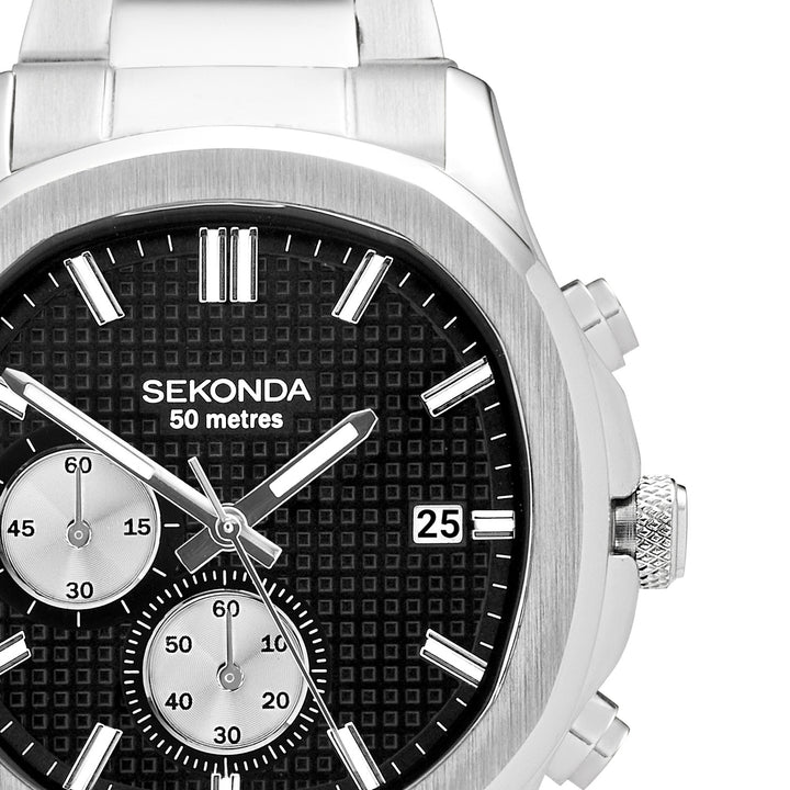 Sekonda Mens Octaire Black Dial Stainless Steel Bracelet 40mm Watch