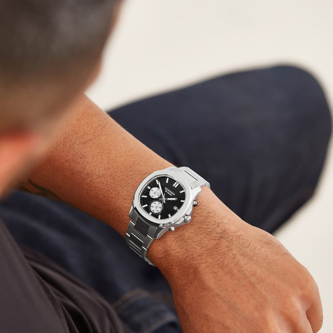 Sekonda Mens Octaire Black Dial Stainless Steel Bracelet 40mm Watch