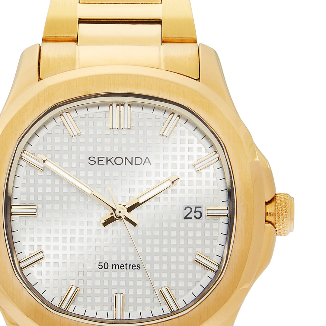 Sekonda Octaire Silver White Dial 40mm Mens Watch Gold
