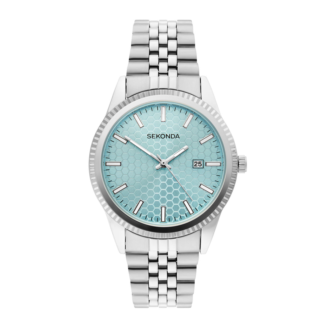 Sekonda Mens King Turquoise Dial Silver Stainless Steel 40mm Watch