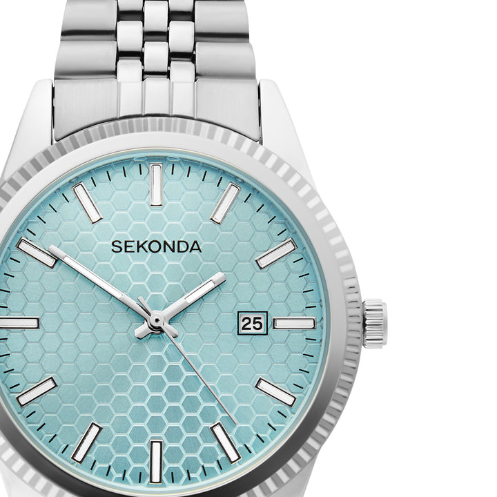 Sekonda Mens King Turquoise Dial Silver Stainless Steel 40mm Watch