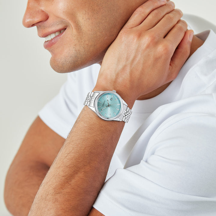 Sekonda Mens King Turquoise Dial Silver Stainless Steel 40mm Watch