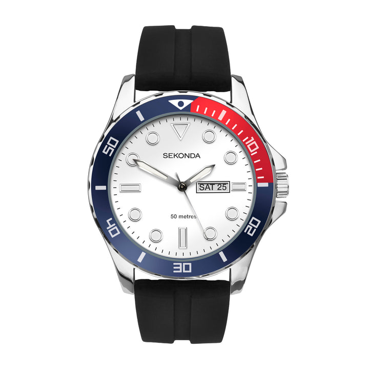 Sekonda Mens Balearic White Dial Black Leather 44mm Watch