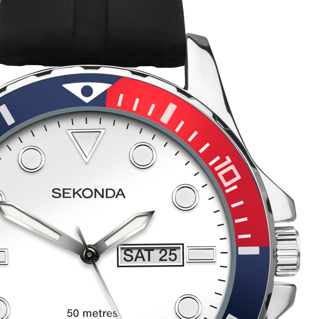 Sekonda Mens Balearic White Dial Black Leather 44mm Watch