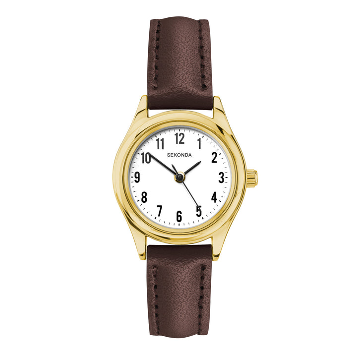 Sekonda Womens Evans White Dial Gold Brwn Leather Strap 25mm Watch