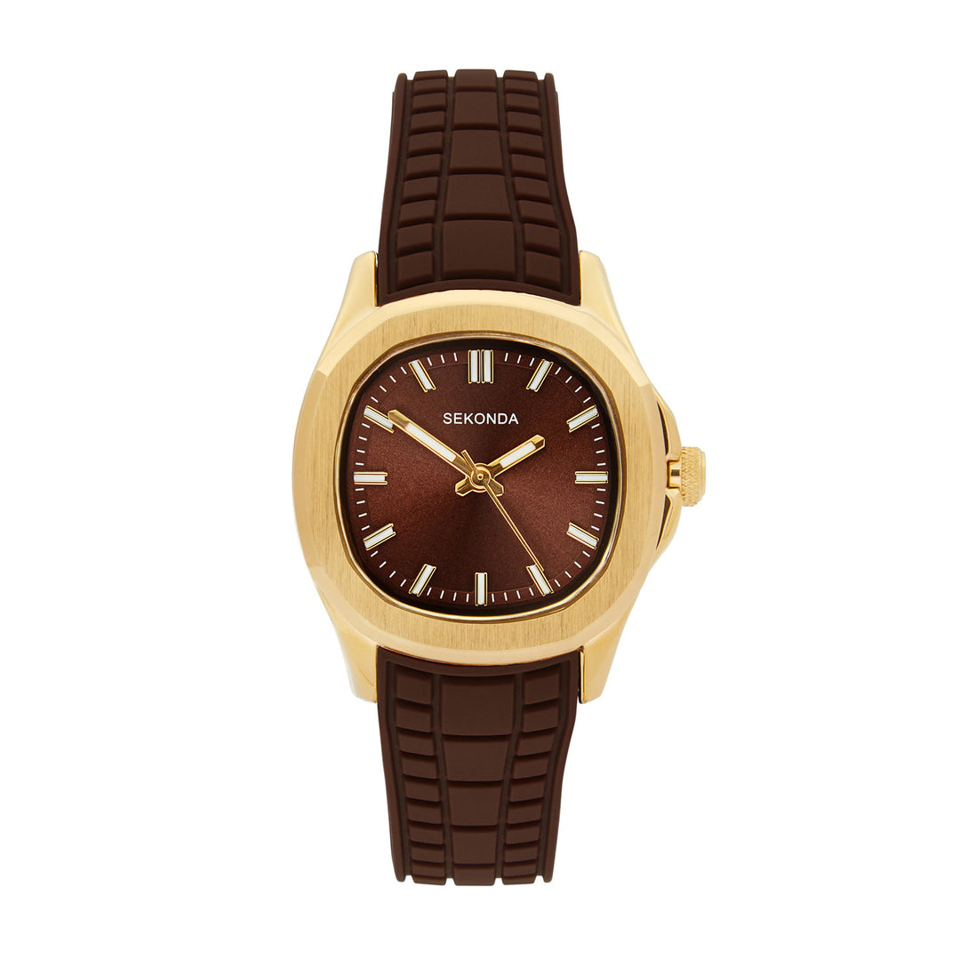Sekonda Womens Octaire Brown Dial Brown Silicone 30mm Watch