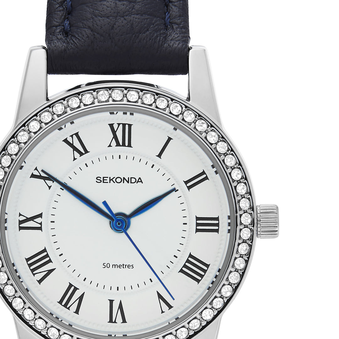 Sekonda Womens Beaumont White Dial Navy Leather 28mm Watch