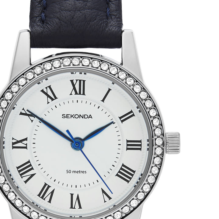 Sekonda Womens Beaumont White Dial Navy Leather 28mm Watch