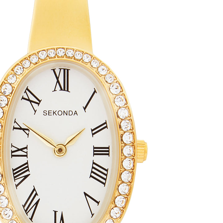 Sekonda Bellamy Crystal White Dial 23mm Womens Watch Gift Set Gold