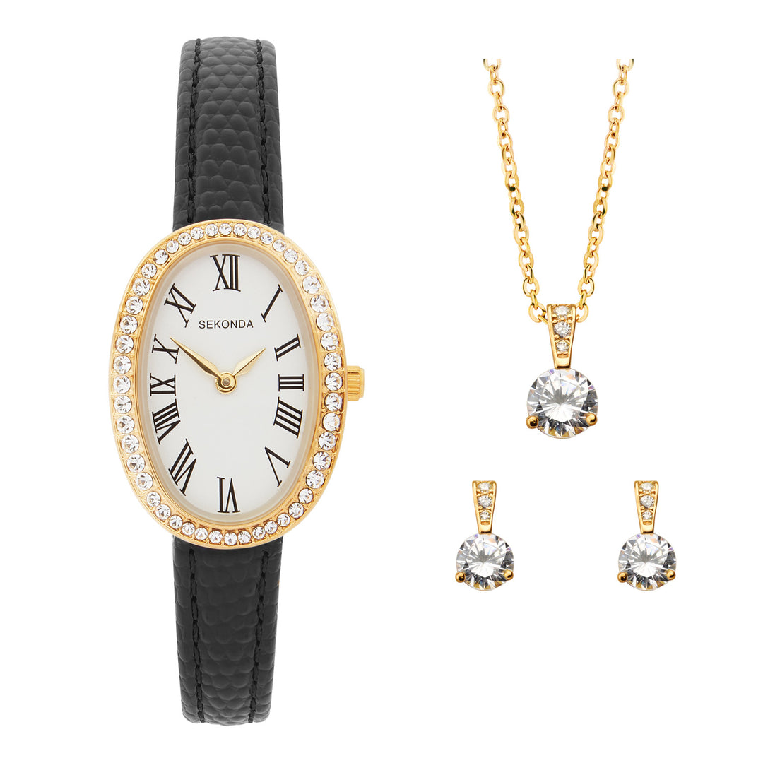 Sekonda Bellamy Crystal White Dial 23mm Womens Watch Gift Set Black