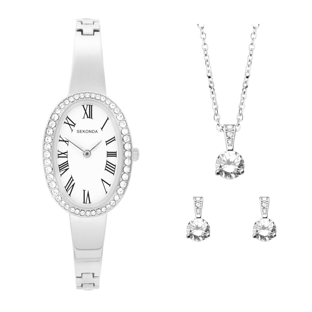 Sekonda Womens Bellamy White Dial Silver Bracelet 23mm Watch Gift Set