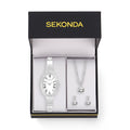 Sekonda Womens Bellamy White Dial Silver Bracelet 23mm Watch Gift Set