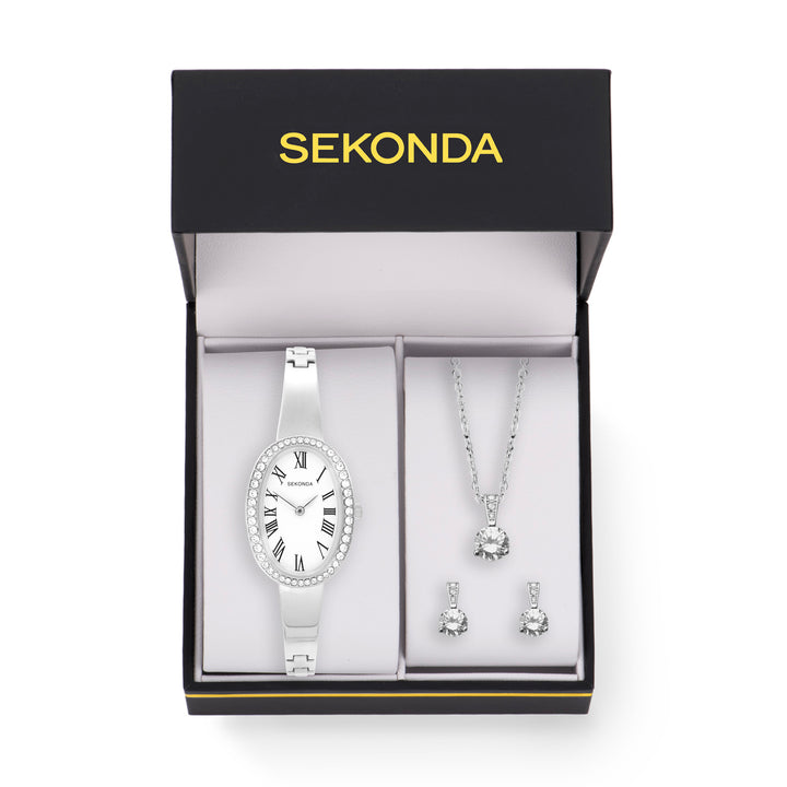 Sekonda Womens Bellamy White Dial Silver Bracelet 23mm Watch Gift Set