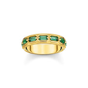 THOMAS SABO Gold Plated Ring in Crocodile Design with Green Stones